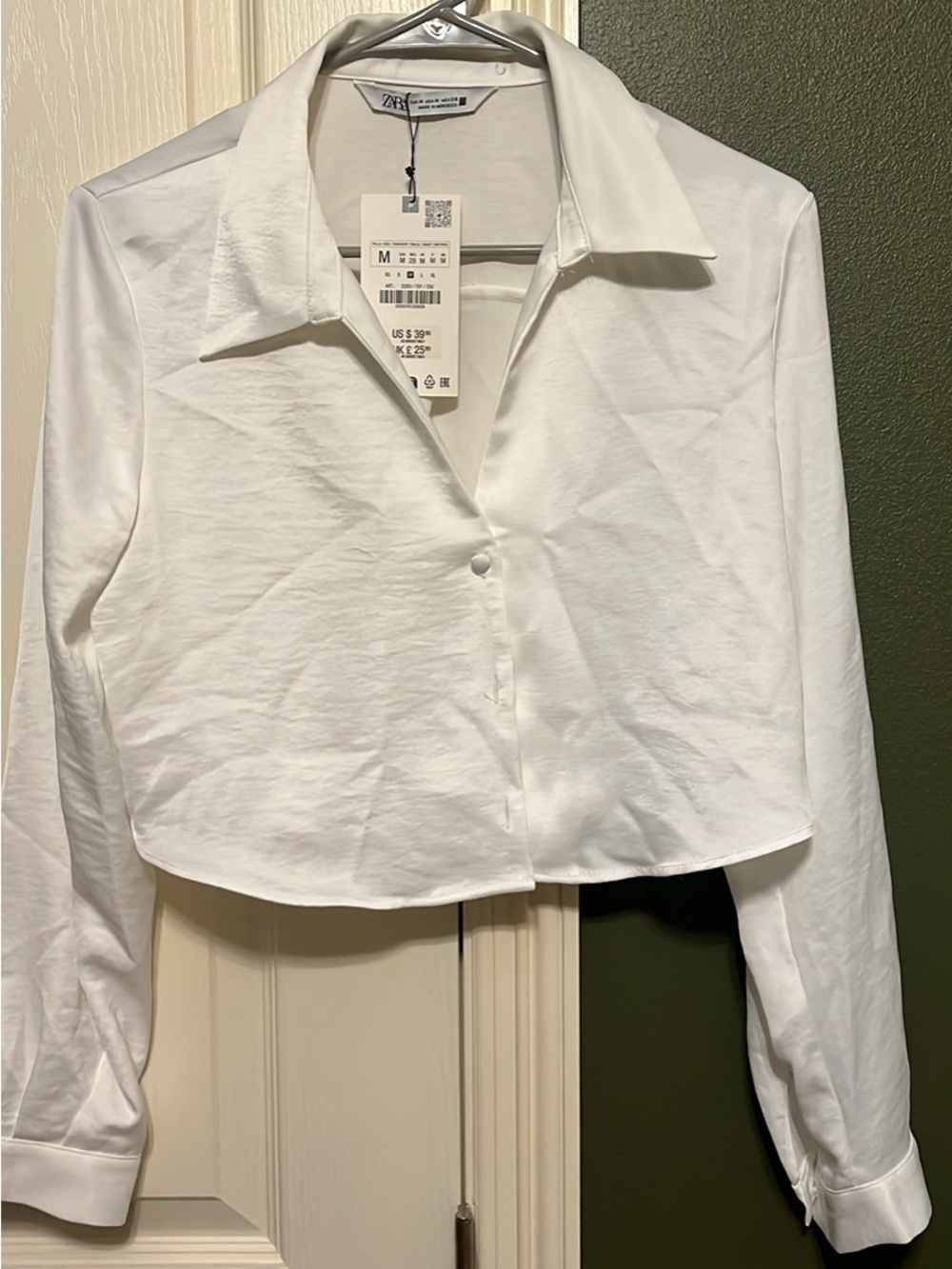 ZARA White Cropped Button-Down Shirt
